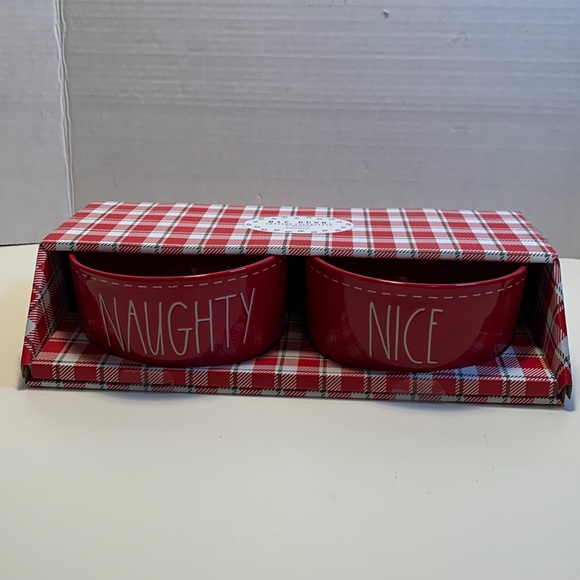 6” naughty and nice pet bowls Rae Dunn red with white stitching - Picture 1 of 3